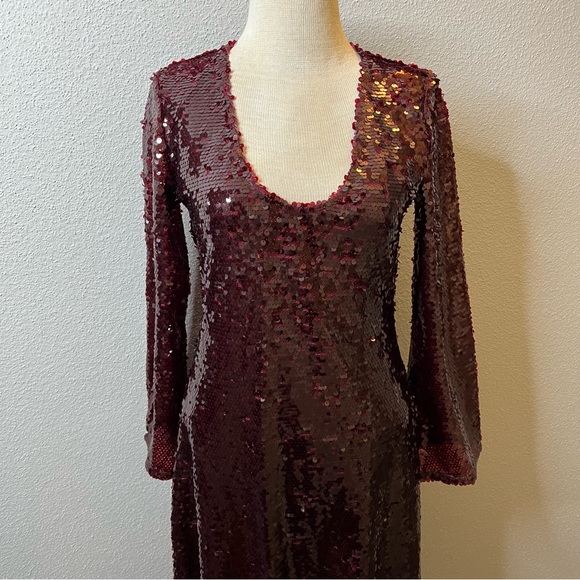 NEW! ZARA Limited Edition Sequin Maxi Dress Burgundy Maroon Red SZ S - Picture 6 of 12